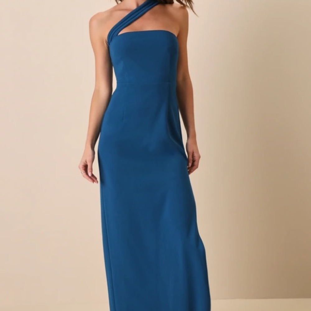 Lulu's Hold Your Attention Teal Blue One-Shoulder Sleeveless Maxi Dress XL